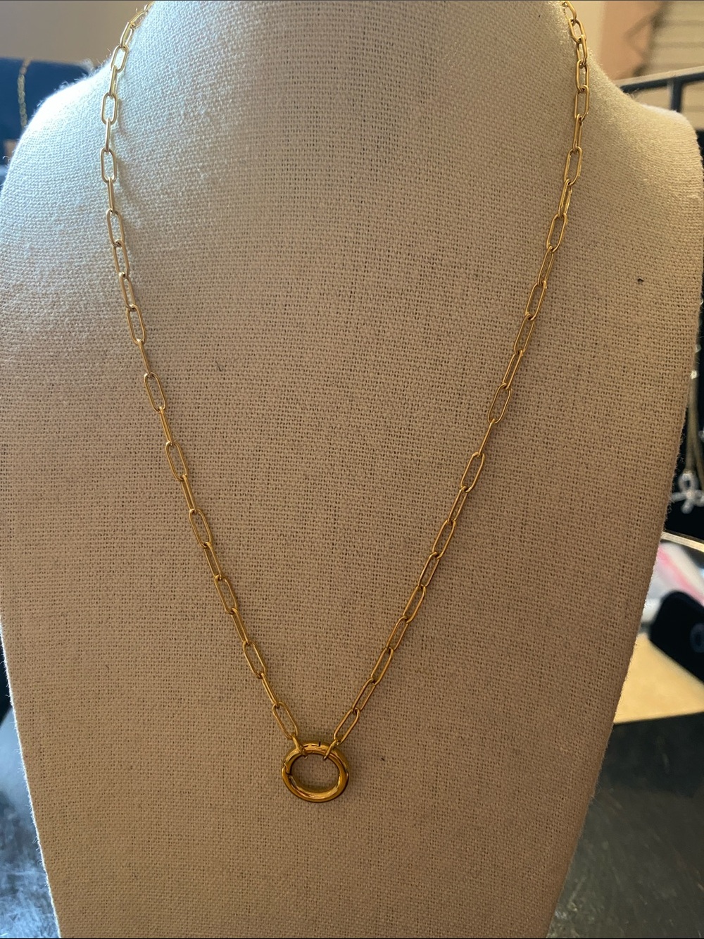 Plunder Gold-Tone Paperclip Chain Necklace with Round Ring Pendant